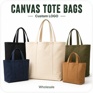 Sacs fourre-tout en toile avec logo personnalisé, réutilisables pour les courses, la plage, vente en gros, plusieurs couleurs et tailles - Product Image 1