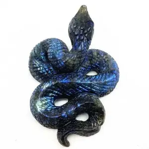 Hot sale handmade animal carving good flush labradorite snake from factory