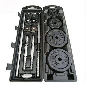 Equipamento de ginástica Pesos livres Fitness Halteres Set com Case 50KG Barbell Dumbbell Set Ajustável Haltere Set