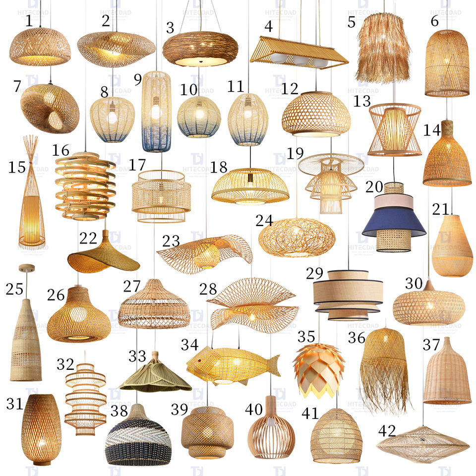 Restaurant Wooden Hanging Lights Rattan Bamboo Handmade Pendant Lamps Wooden Home Decoration Dining Light Lamp