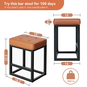 Modern Backless Square <b>Bar</b> <b>Stools</b> Faux <b>Leather</b> Upholstered Iron Frame Adjustable Swivel Button Seat Steady Hotel Home <b>Bar</b> - Product Image 3