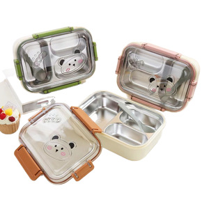 Stainless Steel <b>Lunch</b> <b>Box</b> 3 <b>Compartment</b> Leak Proof Portable For Adults Rectangle Shape With Plastic Lid Easy Clean - Product Image 1