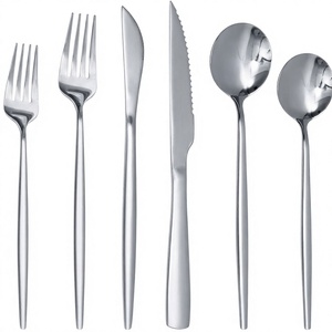 Modern <b>Mirror</b> Silver Stainless Steel Cutlery Set Luxury 6 Pcs Flatware Set Eco-Friendly Dinner Service Cutlery for Wedding - Product Image 1