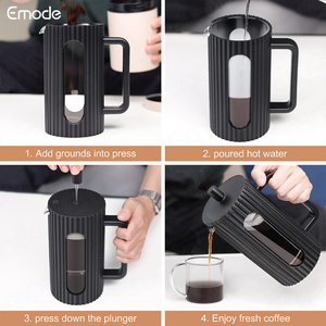 พลาสติก Fluted เครื่องชงกาแฟกดฝรั่งเศส,เครื่องชงชา,<span class=keywords><strong>กาแฟ</strong></span>ท่องเที่ยวกด BPA ฟรีหม้อกาแฟ Borosilicate สกัดเย็นสําหรับการตั้งแคมป์ - Product Image 2