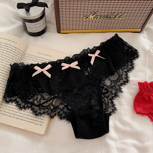 Braguitas de Encaje de Nailon para Mujer, Ropa Interior Sexy con Lindos Lazos, Transpirables, de Talle Bajo, Tipo Bikini - Product Image 2