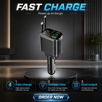 Chargeur de voiture certifié CE 66W 5V/3A PD 5 en 1 QC3.0 Super rapide 9V/2A Entrée Câble rétractable pour Android