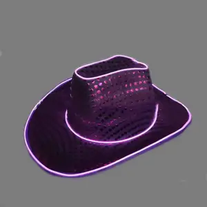 Оптовая продажа, модные ковбойские шапки со светодиодной подсветкой, светящиеся неоновые шапки, мигающая проволока, красочная мигающая шляпа для вечеринки