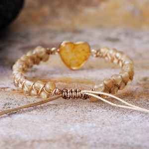 Heart-Shaped Tiger Eye Beaded Braided <b>Bracelet</b> <b>Adjustable</b> For Gift Jewelry - Product Image 4