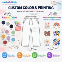 Smiledotkids Pantalon de survêtement droit personnalisé pour enfants, en tissu éponge doux, avec bordure en dentelle et nœud, OEM ODM, pour tout-petits, vente en gros, nouveauté