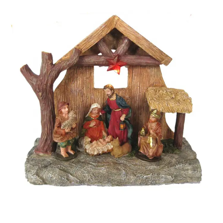 Artículos religiosos Belén casas de la aldea de Navidad de resina