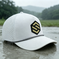 Casquette de baseball unisexe HN10 personnalisée en PVC avec logo en caoutchouc, 5 panneaux, perforations laser, imperméable, avec cordon, pour activités de plein air, surf et golf