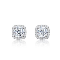 Boucles d'oreilles clous en moissanite taille brillant ronde en forme de coussin avec halo, en argent sterling 925, bijoux raffinés pour femmes et hommes