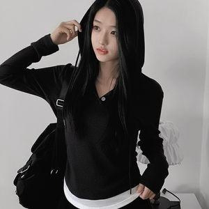 เสื้อฮู้ดผู้หญิงสไตล์ Preppy สีพื้น แขนยาว ทรงหลวม สวมใส่สบาย มีเชือกผูกฮู้ด แนวสปอร์ต - Product Image 5