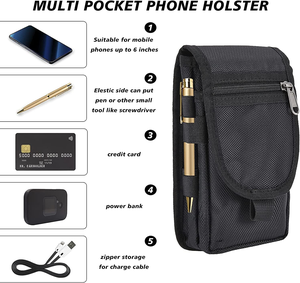 Étui <span class=keywords><strong>de</strong></span> ceinture double pour téléphone, grande pochette pour smartphone, support <span class=keywords><strong>de</strong></span> ceinture, étui <span class=keywords><strong>de</strong></span> téléphone portable, pochette utilitaire pour la randonnée, le camping et le travail - Product Image 4