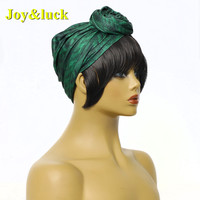 Perruque synthétique lisse à frange verte ombrée, pour femmes noires, accessoire de coiffure