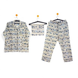 New 100% Organic Cotton Elegant Printed Satin <b>Pajama</b> Set for Women with Full Length and Long Sleeves Summer Use - Product Image 1