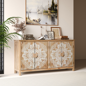 Mobiletto con accenti in legno, 60 pollici, 4 ante, marrone bianco antico, credenza moderna, mobiletto per TV/lettore multimediale - Product Image 4