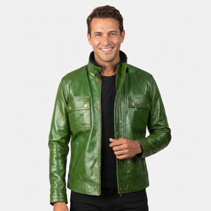 Blouson de moto en cuir robuste pour homme, couleur personnalisée, avec surpiqûres audacieuses, coupe-vent et respirant - Product Image 1