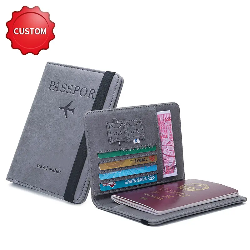 Leather card wallet passport pouch RFID Blocking passport holder wallet men leather