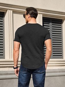 Chemises Henley pour hommes Chemises manches courtes coupe régulière <span class=keywords><strong>T</strong></span>-shirts vintage décontractés à boutons et <span class=keywords><strong>col</strong></span> en <span class=keywords><strong>V</strong></span> pour hommes - Product Image 4