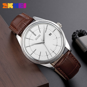Skmei Men's Quartz Watch Black Leather Strap Analog Date Display Business Casual Watch 11mm Thickness 30M Waterproof - Product Image 3