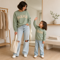 Tenues Assorties Personnalisées Mère-Fille-Fils, Pulls Col Rond 100% Coton Écologique, Vente en Gros de Luxe pour Filles