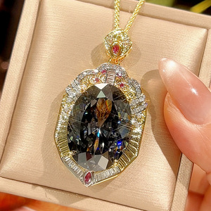 High Quality Jewelry Eco-friendly <b>Copper</b> Oval Cut 18*25mm Multicolor Zircon Unisex Gold Plated Classic <b>Chains</b> Pendant Necklace - Product Image 4
