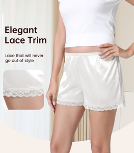 Ensemble short et haut court en satin blanc pour femme avec bordure en dentelle, tenue de détente, vêtements de nuit d'été, taille adulte, coupe classique - Product Image 4