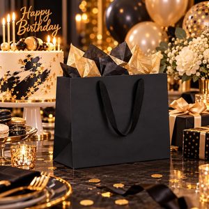 Bolsa de Papel Kraft Personalizada con Logotipo de Marca Impreso, Negra, Laminada, Resistente a la Humedad, Reutilizable, para Regalos y Ropa - Product Image 3