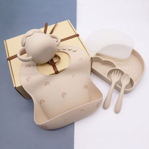 Oem/ODM trẻ em Bộ đồ ăn không thấm nước tùy chỉnh in BIB cầu vồng tấm hút ăn Silicone bé BÁt đặt - Product Image 2