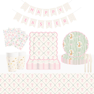 DAMAI Nuevo Juego de Vajilla Desechable Personalizado con Temática Rosa y Verde, Plato de Papel, Servilleta de Papel, Mantel con Lazo para Cumpleaños - Product Image 1