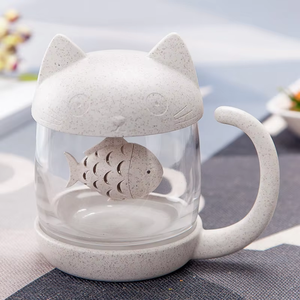 ANYA 280ml <span class=keywords><strong>Tasse</strong></span> en verre motif <span class=keywords><strong>chat</strong></span> de dessin animé mignon avec <span class=keywords><strong>infuseur</strong></span> à thé en forme de poisson, sans BPA, sans danger pour les aliments, <span class=keywords><strong>tasse</strong></span> à café et eau pour le bureau, vente en gros, logo personnalisé - Product Image 3