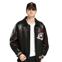 Blouson aviateur brodé personnalisable Avirex pour homme Veste en cuir Hip Hop Veste en cuir noir en cuir de vachette véritable