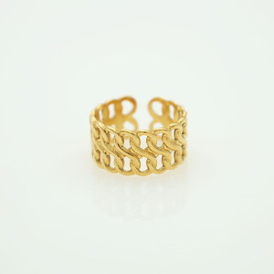 European American Retro Wide Face Pleated <b>Titanium</b> Steel <b>Ring</b> 18k Gold Hollow Geometric Unisex Fashion Jewelry Gift - Product Image 2