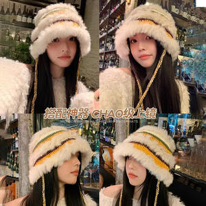 2024 estilo coreano tres colores suave conejo felpa empalme aislamiento invierno sombrero poliéster cálido protección <span class=keywords><strong>para</strong></span> los oídos sombrero <span class=keywords><strong>de</strong></span> cubo <span class=keywords><strong>de</strong></span> punto - Product Image 3