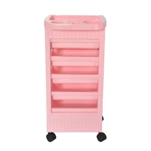 Pink Plastic Mobile Salon Trolley With 4 Wheels Quality Barber Furniture Equipment Trolley Cart PP Materials Home Beauty Use