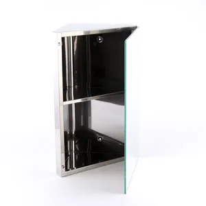 Wall Mounted triangle mirror cabinet with magnetic door lockable organizer corner storage box with mirror for bathroom