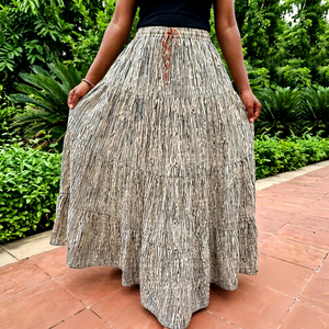 Jupe longue bohème pour femme, en coton, à volants, imprimé tribal, taille haute élastique, fluide, pour l'été, style ethnique hippie, vêtement de plage - Product Image 1