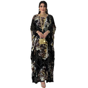 Mode hitam emas cetak bunga Abaya terbuka 2025 baru Dubai Timur Tengah jubah mewah Islami untuk wanita - Product Image 5