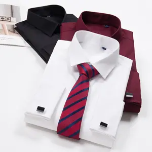 Men french 2024 new style slim fit cotton business work long sleeve shirts for men with french cuff