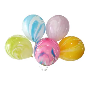 Wholesale Happy Birthday Party Design Super Round 12 inch Latex Rubber Helium Ballon Set Rainbow Color Marble Agate Balloon