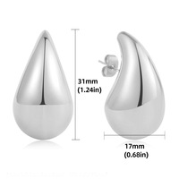 Boucles d'oreilles clous en acier inoxydable 316L, forme goutte d'eau épaisse, plaquées or 18 carats, hypoallergéniques, plusieurs tailles, pour femmes