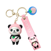Llavero de mosquetón de panda adorable al por mayor, diseño de goma PVC 3D suave, ecológico, regalo de la suerte para RTS China