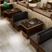 Ensemble de mobilier personnalisé et durable pour restaurant coréen BBQ, table en bois et pierre frittée, banquette moderne rembourrée