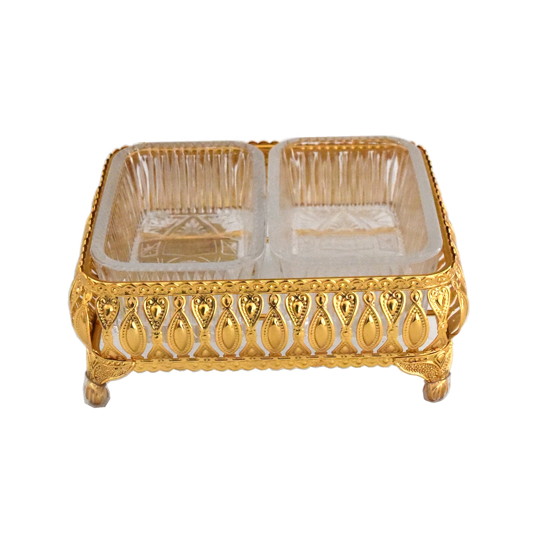 Двухпрямоугольная посуда, стеклянная решетчатая Золотая сахарница, чаепитие, металлическая смесь