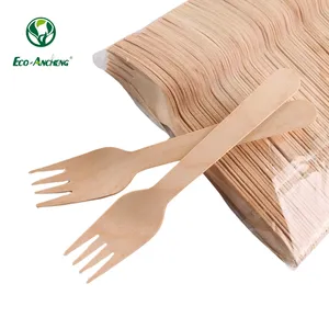 Ensemble de couverts en bois jetables bon marché en bois de bouleau en vrac biodégradable cuillère en bois couteau et fourchette
