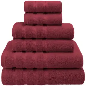 Di alta qualità Super morbido altamente assorbente bordo Dobby di lusso 6 pezzi di cotone 100% Set di asciugamani per bagno doccia