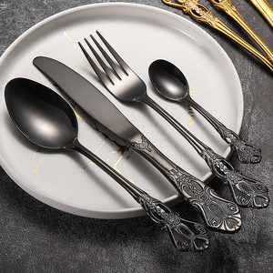 Juego de cubiertos dorados de Metal de acero inoxidable con mango antiguo de Royal Court, cucharas, cubiertos para eventos - Product Image 1