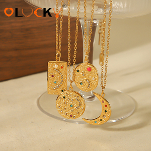 Collana con Ciondolo Occhio <span class=keywords><strong>di</strong></span> <span class=keywords><strong>Luna</strong></span> in Acciaio Inossidabile Placcato Oro 18k con Strass, Impermeabile e Ipoallergenica, Prodotta da LUCKYJIU - Product Image 3