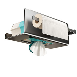 Porte-papier mural Blue Vine gris anthracite blanc laiteux auto-adhésif sans perçage double usage pour mouchoirs et papier toilette - Product Image 5